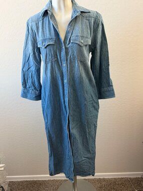 Capulet Womens Long Denim Shirt Dress With Pockets Button-Down XS